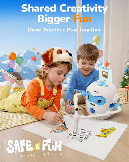 Drawing Robot for Kids, Rechargeable 4-in-1 Draw/Learn/Spell/Music Interactive Educational Robot Drawing Machine with 100 Cards & 12 Color Pens, Learning Toys for 3-8 Year Old Boys Girls Birthday Xmas