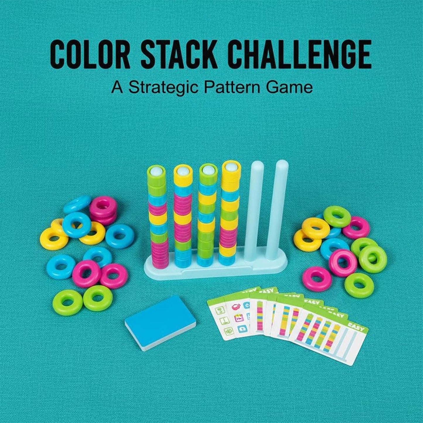 Color Stack Challenge Game, 2026 Upgraded Wooden Stacking Puzzle with 60+ Logic Challenges for Family, Adults & Kids - Speed and Strategy Matching Game for Game Night Gatherings (1pcs)