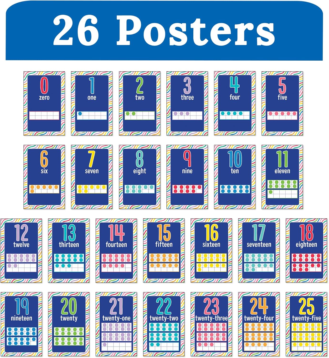 Carson Dellosa 14-Piece Mathematics Strategy Posters, 8.5" x 11" Wall Art Ten Frame, Counting, Number Line, Math Manipulatives, Facts, and More Strategies, Classroom Decor and Teacher Supplies