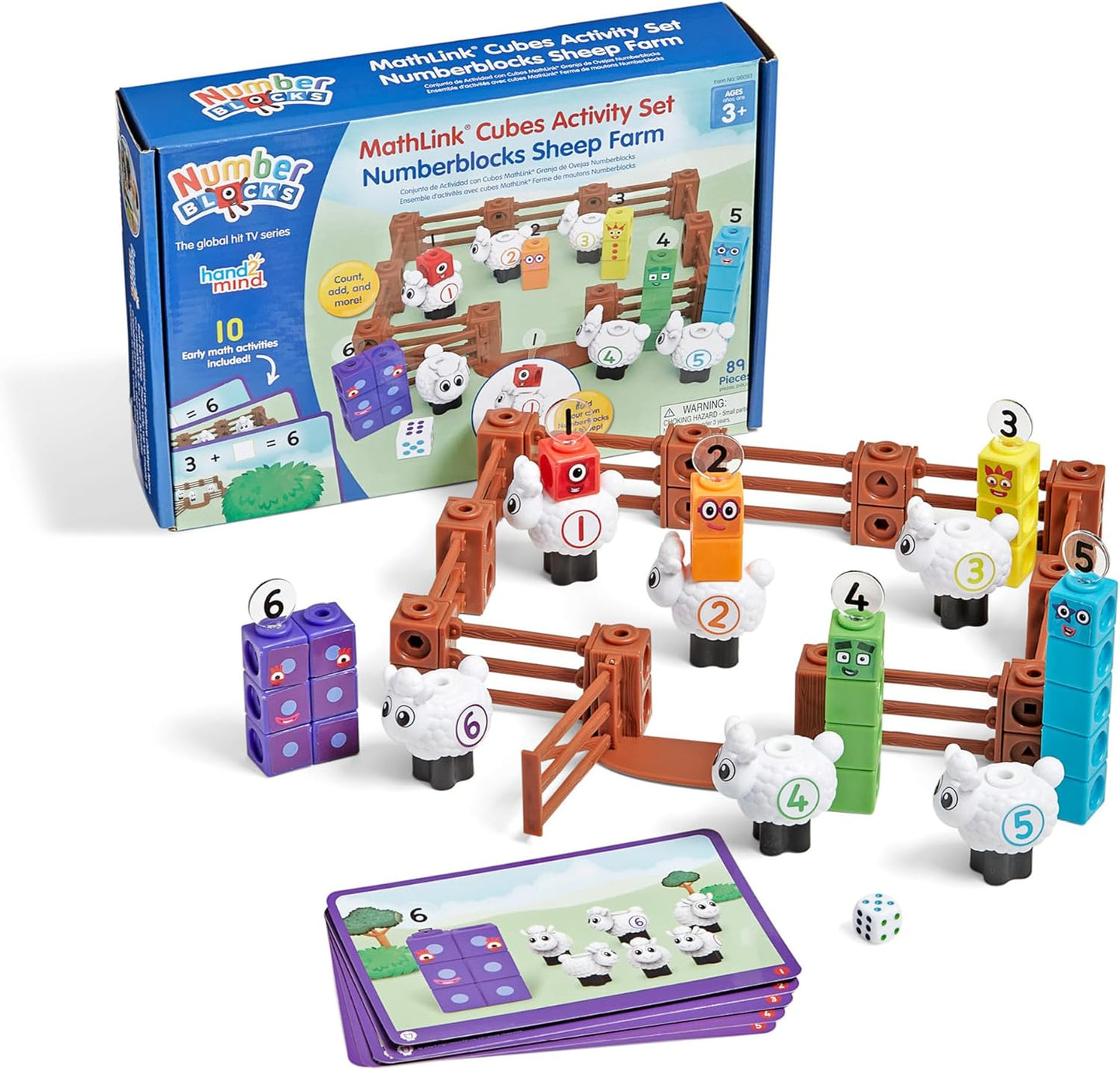 hand2mind Numberblocks Sheep Farm MathLink Cubes Activity Set, Preschool Learning Activities, Farm Playset, Counting Blocks, Number Toys, Kids Educational Toys, Math Manipulatives for Preschoolers