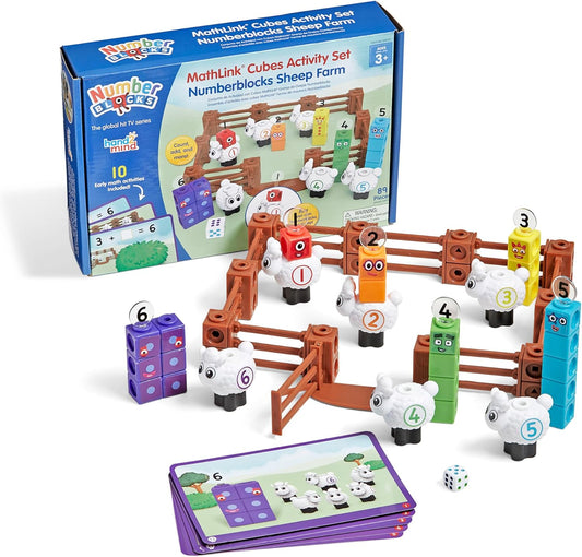 hand2mind Numberblocks Sheep Farm MathLink Cubes Activity Set, Preschool Learning Activities, Farm Playset, Counting Blocks, Number Toys, Kids Educational Toys, Math Manipulatives for Preschoolers