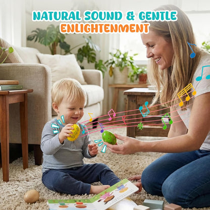 SallyFashion 6PCS Egg Shakers Musical Instruments for Babies, Wooden Maracas for Kids Hand Percussion Musical Eggs Easter Basket Stuffers Party Favors