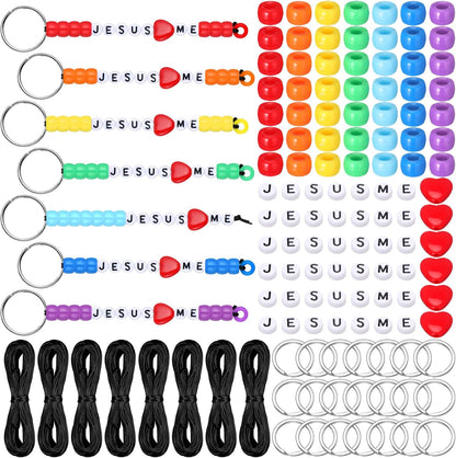 Halloscume 36 Sets First Holy Communion Christian Keychain Making Kit Craft Jesus Loves Me DIY Religious Bible Verse Beads Keychains Inspirational Key Ring Gifts for Church Party Favor Jesus