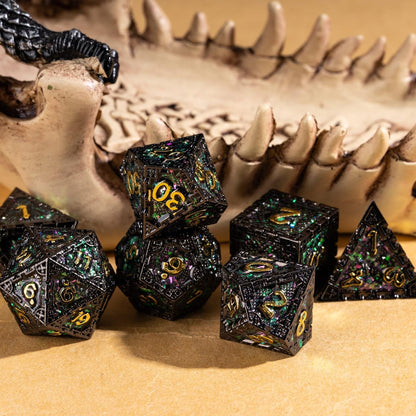UDIXI Steampunk Metal Dice Set, 7 Die Polyhedral DND Dice Set for D&D Role Playing Game and Math Teaching (Ancient Copper)