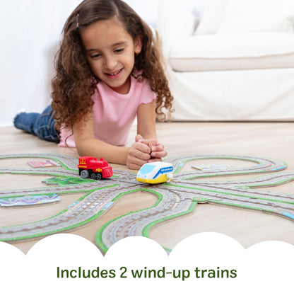 Melissa & Doug Design Your Own Railroad 48-Piece Floor Puzzle with 2 Wind-up Toy Trains and Interchangeable Scenery, Kids Puzzles with Preschool Toys for Girls & Boys Ages 4 and Up - FSC Certified