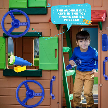 5 Pack Kids Playground Accessories Set Swingset Steering Wheel Plastic Telescope Safety Handles Telephone Toy for Outdoor Playhouse Playset (Color Set 4)