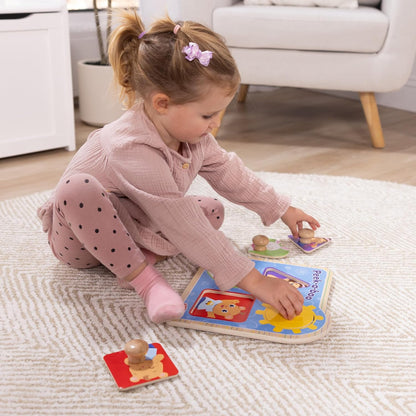 Melissa & Doug® Ms. Rachel™ Wooden Peek-a-Boo Jumbo Peg Puzzle, 4-Piece with Mirror, Toddler Toys for Boys and Girls Ages 1+ Years