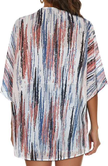 Womens Kimono Cardigans Beach Cover ups Swimwear Puff Sleeve Loose Casual Summer Tops 2026