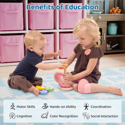 HONEY JOY Foam Floor Tiles for Kids, 12.5” x 12.5” EVA 26-Piece Interlocking Alphabet Puzzle Play Mat, Non-Slip Large Soft Carpet Rug, Easy to Clean, for Baby Crawling Exercise, Playroom (Pink)