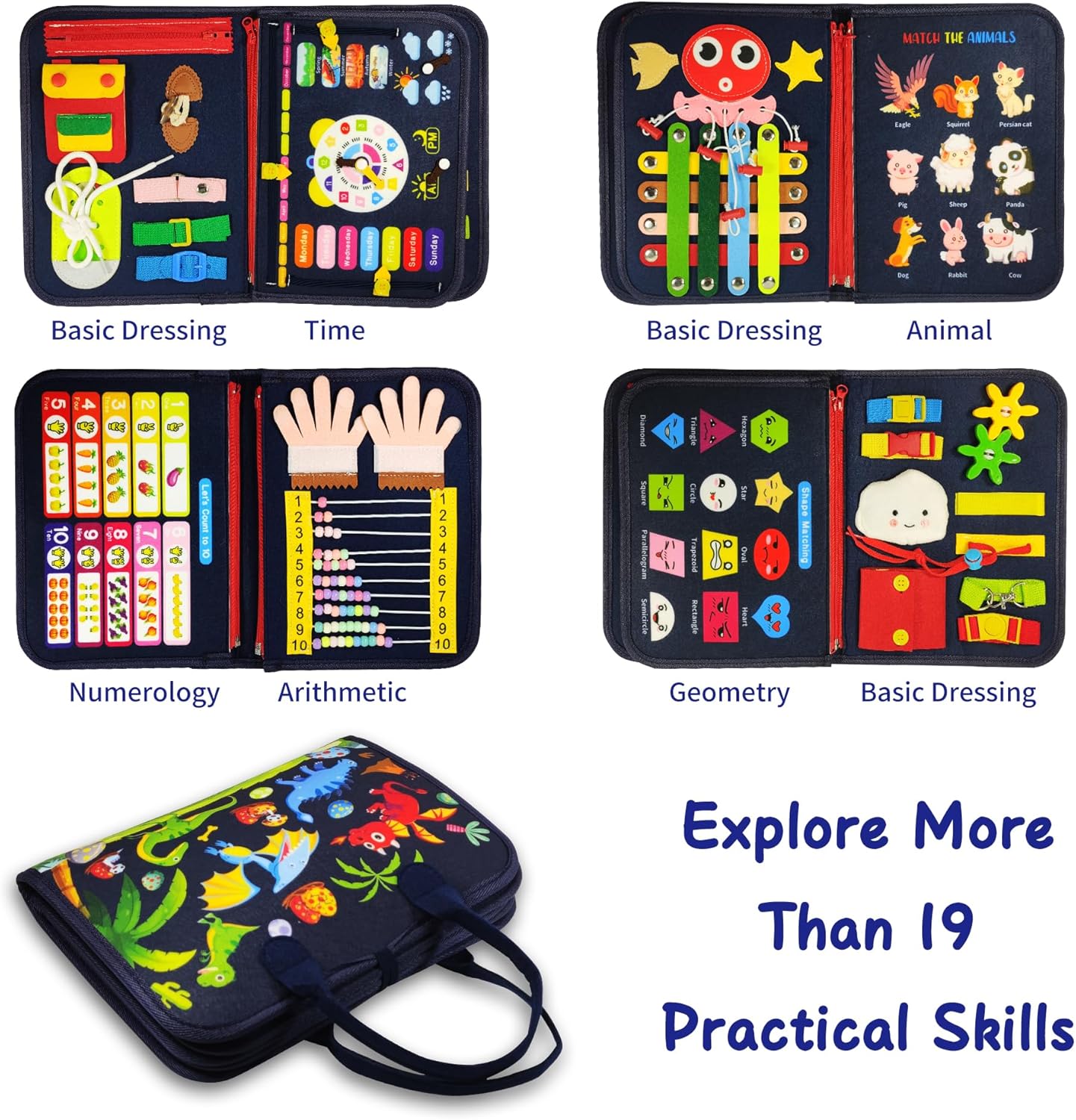 LearnToy Montessori Busy Board for Boys 3 4 5 Year, Sensory Toys for Toddlers 3-6, Ideal for Travel and Preschool - ABCs, 123s, Shapes, Colors, Animals, Weather, Birthday Gifts