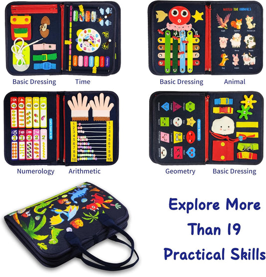LearnToy Montessori Busy Board for Boys 3 4 5 Year, Sensory Toys for Toddlers 3-6, Ideal for Travel and Preschool - ABCs, 123s, Shapes, Colors, Animals, Weather, Birthday Gifts