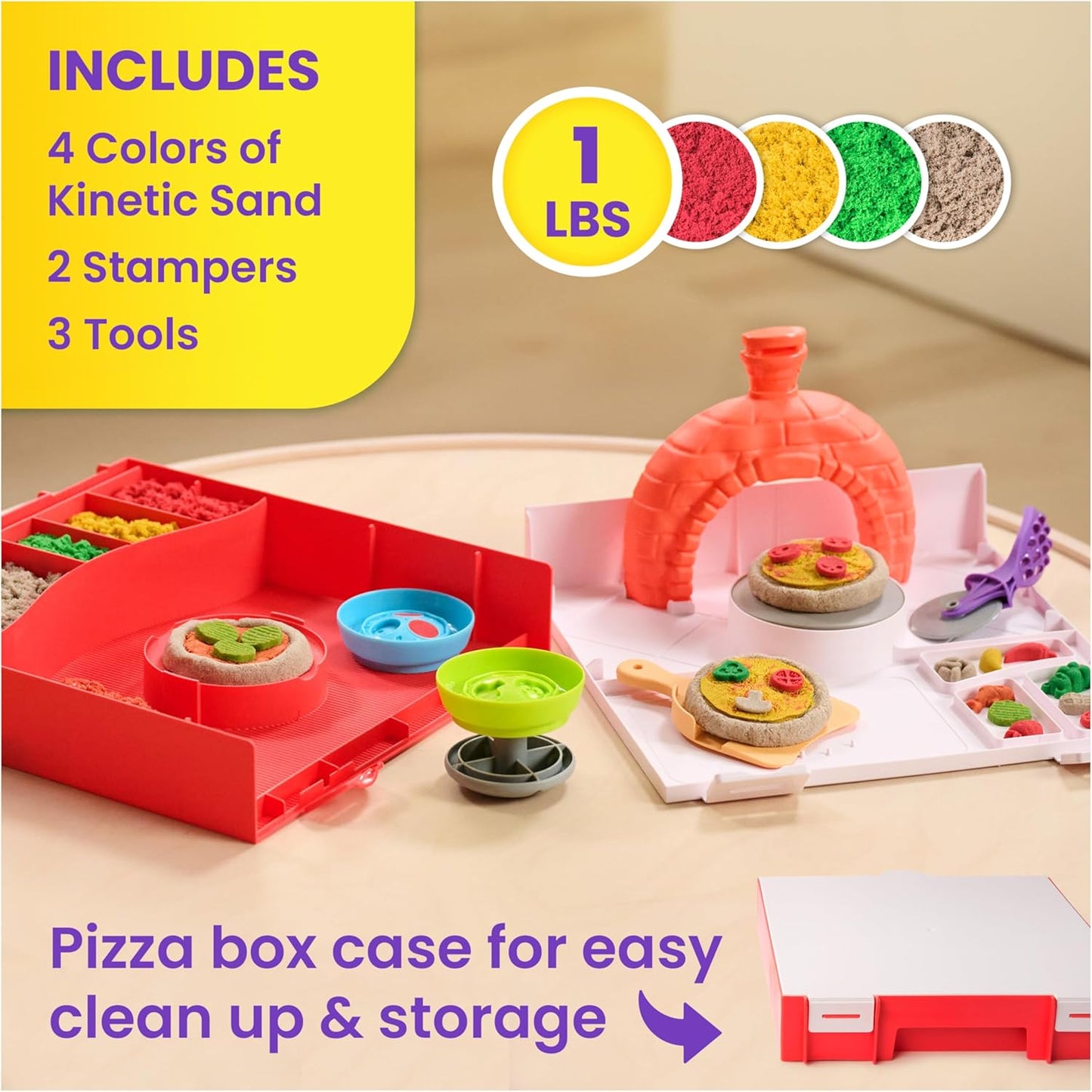 Kinetic Sand, SquishPizza Rising Pizza Oven Playset with 1lb Play Sand & 5 Tools, Play Food Arts & Crafts Kids Toys for Girls & Boys Ages 5 and up