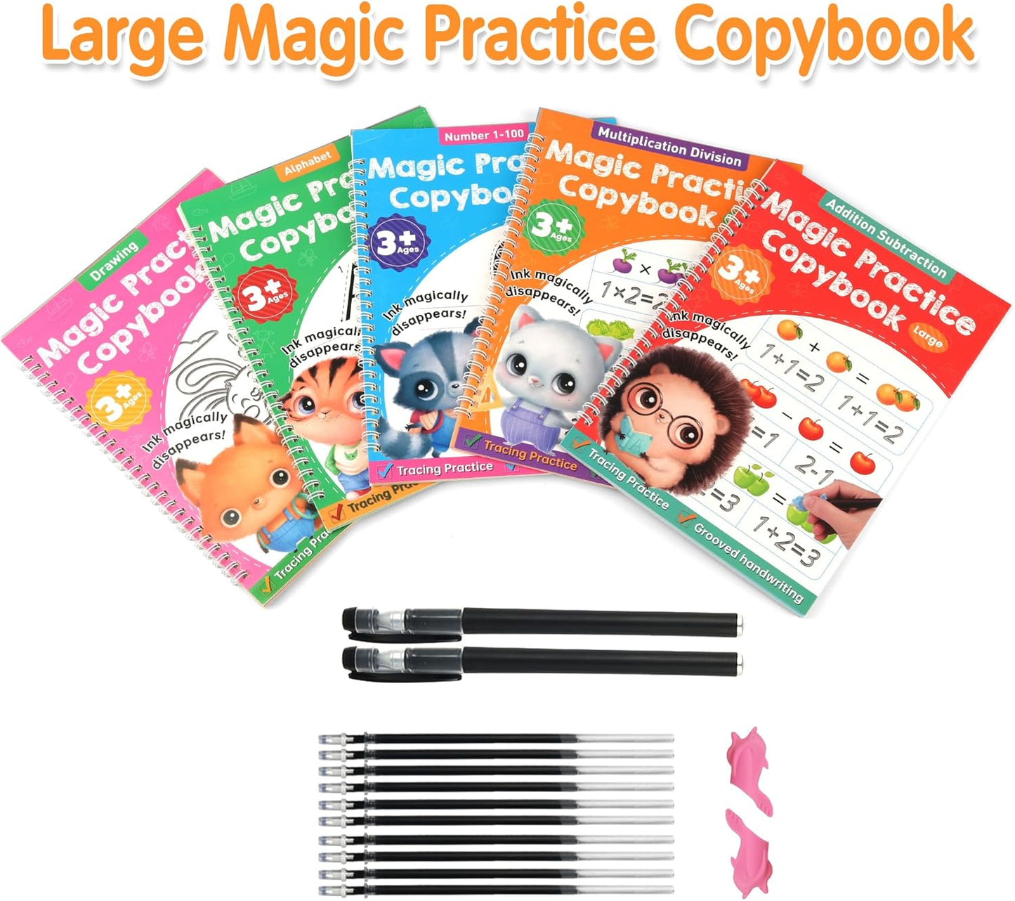 Helsort Large Magic Grooved Practice Copybook for Kids, Reusable Grooved Handwriting Workbook, Learn to Write Number Letter Tracing for Kids Ages 3-8 Kindergarten Preschool Calligraphy 10.2×7.3"