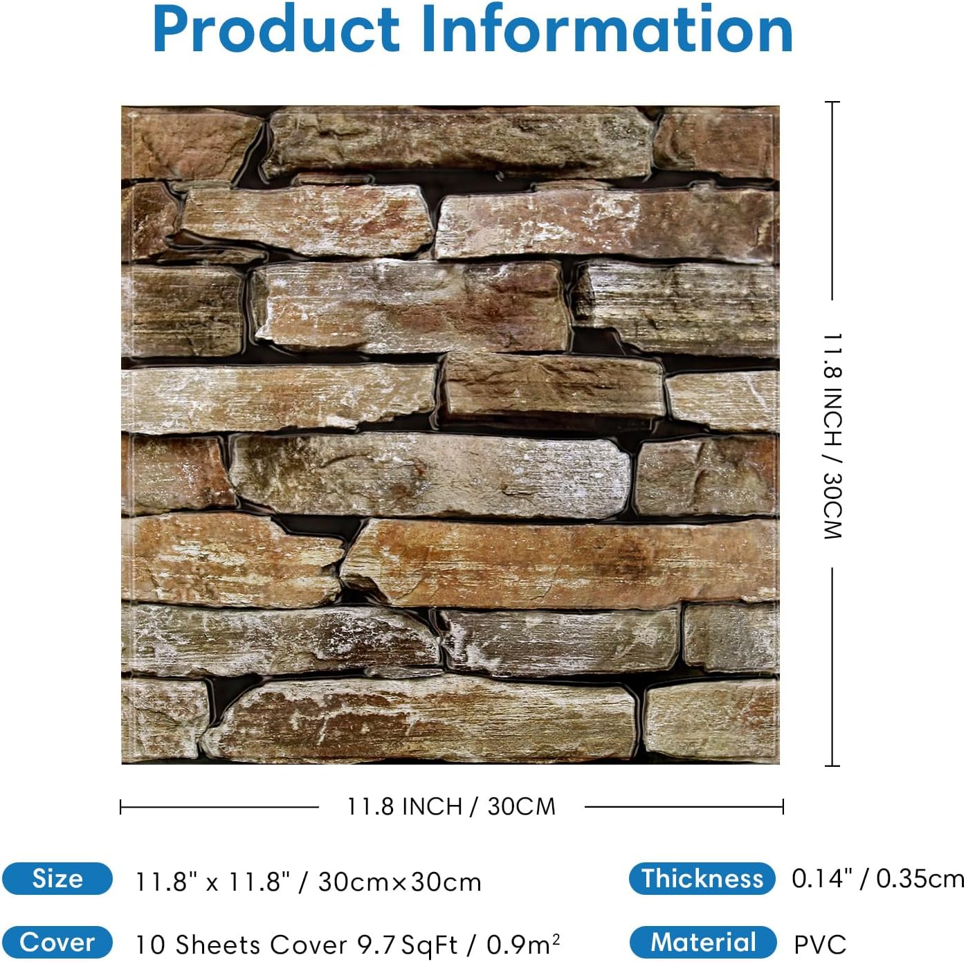 COMSTICKC 3D Faux Gray Stone Wall Sticker Peel and Stick Wall Panels,10 Pcs of 12"X12",Ultra-Light Thin PVC Decorative Tiles Rocks Stone Backsplash Interior Decor,Paintable