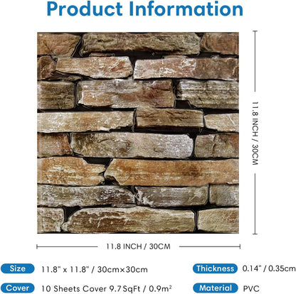 COMSTICKC 3D Faux Gray Stone Wall Sticker Peel and Stick Wall Panels,10 Pcs of 12"X12",Ultra-Light Thin PVC Decorative Tiles Rocks Stone Backsplash Interior Decor,Paintable