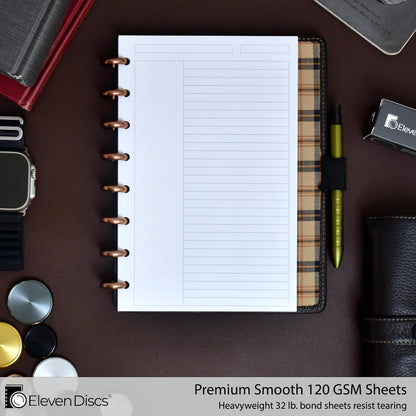 Eleven Discs Discbound Paper, Junior Size Mileage Log Sheets - Premium 120gsm Heavyweight Notebook & Planner Refills - 8 Discs, 5.5 x 8.5 in - Punched for Circa, Arc, TUL (50 Sheets)