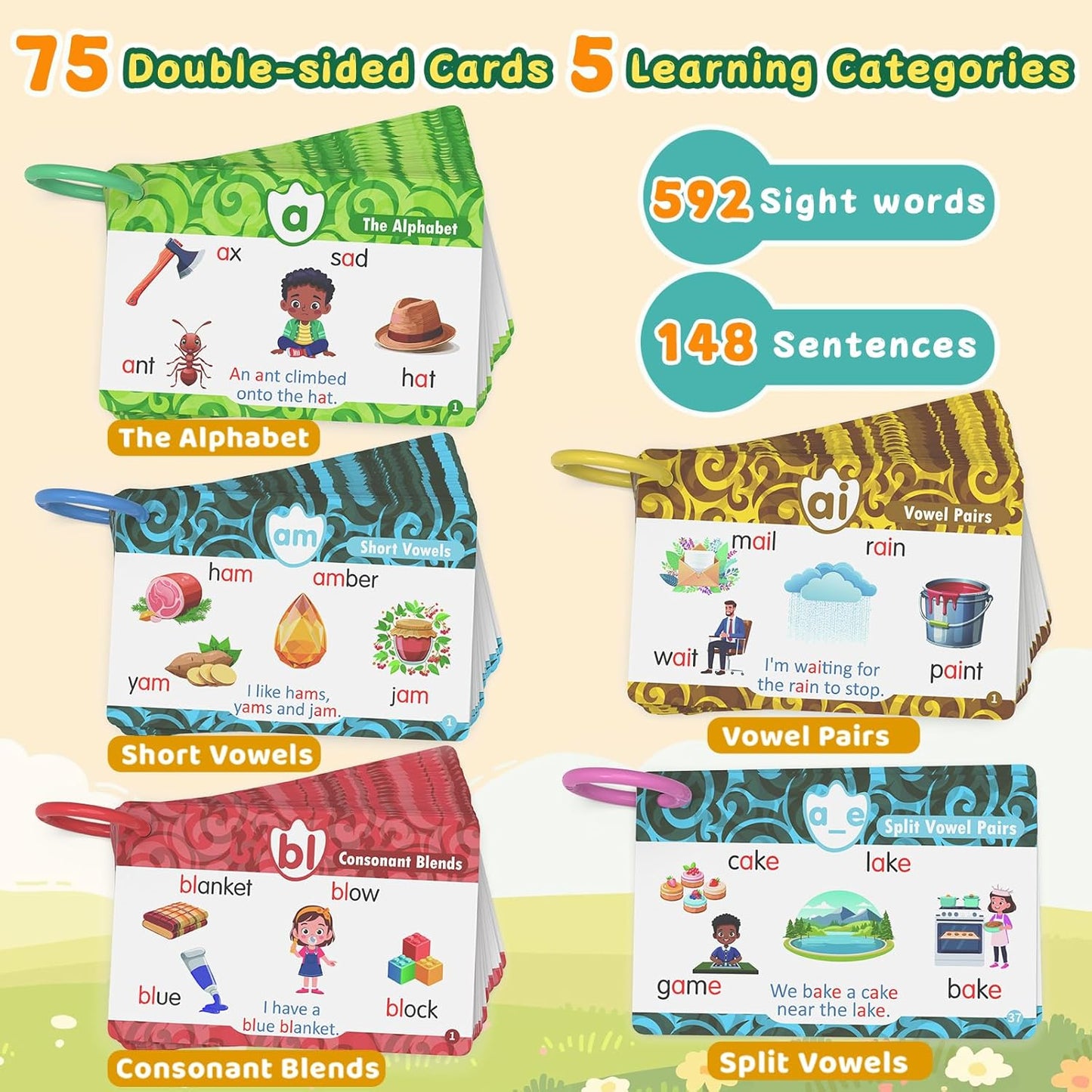 HOMESTEC Phonics Flash Cards with Talking Dino Reader Pen, Learn to Read for Kids Ages 3-6, Early Learning Educational Toy for Kindergarten, Homeschool & Speech Therapy