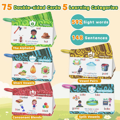 HOMESTEC Phonics Flash Cards with Talking Dino Reader Pen, Learn to Read for Kids Ages 3-6, Early Learning Educational Toy for Kindergarten, Homeschool & Speech Therapy