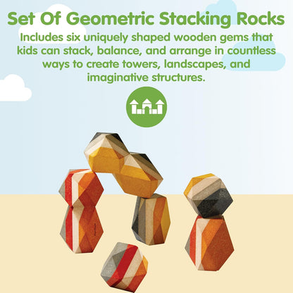 PlanToys® Geo Stacking Rock Wooden Montessori Balancing and Fine Motor Toy | Creative Thinking, Coordination and Early Problem Solving Activity | Eco Friendly Educational Open Ended Play Set