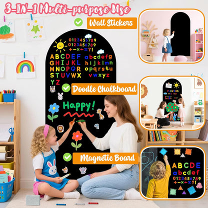 8 PCS Magnetic Wall Decals for Kids Magnetic Chalkboard Peel and Stick Magnet Sheets Board Sticker Tangram Puzzle Self Adhesive Contact Paper Dry Erase Blackboard for Playroom Homeschool 15.7"x10.4"