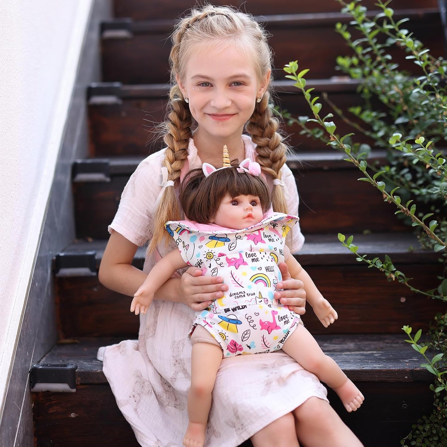 GAGAKU Baby Doll Carrier for Little Girls, Reborn Doll Accessories for Toddlers 3+ Years Old, Kids Toy Baby Dolls Sling Carrier - Pink - Moonflower