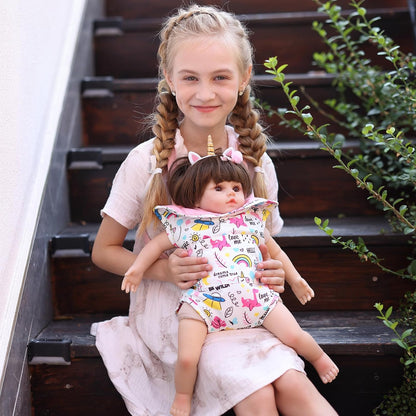 GAGAKU Baby Doll Carrier for Little Girls, Reborn Doll Accessories for Toddlers 3+ Years Old, Kids Toy Baby Dolls Sling Carrier - Pink - Moonflower