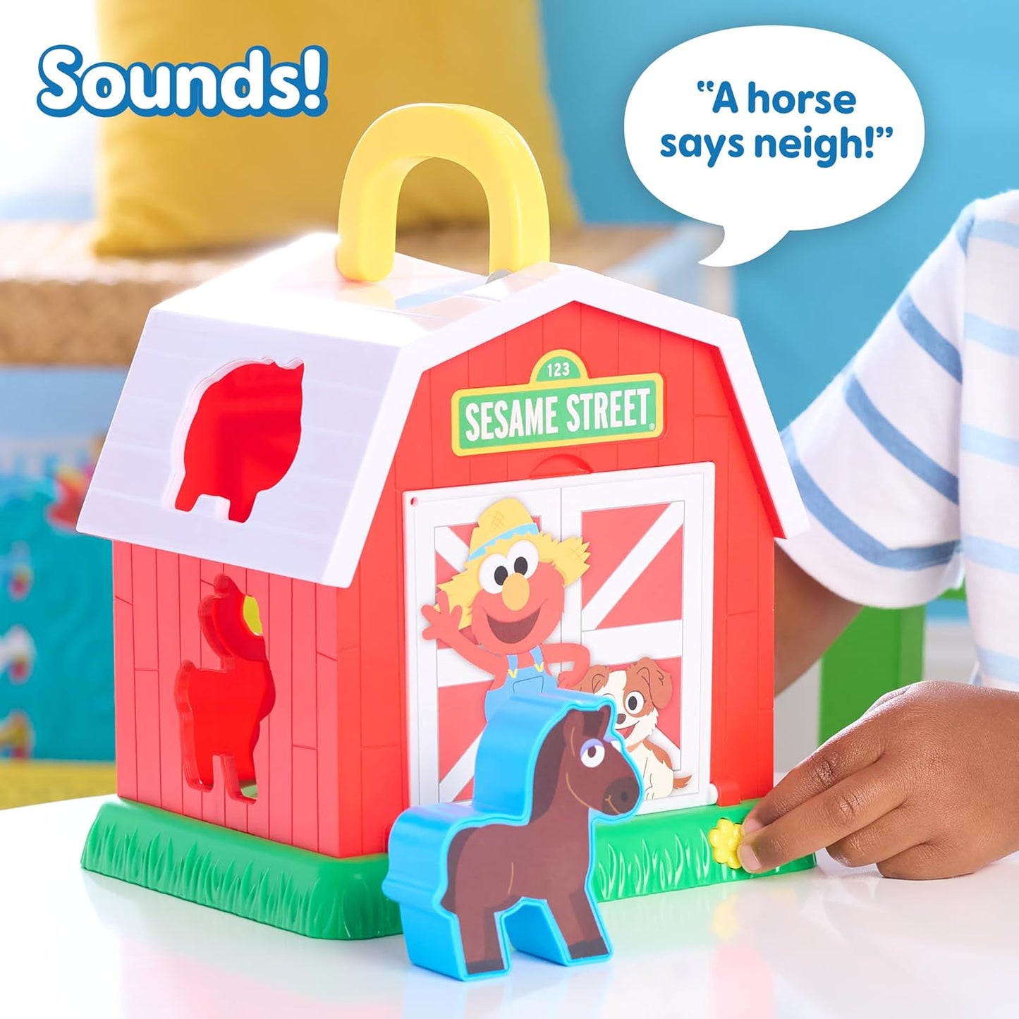 Sesame Street Elmo's Learn & Sort Barn with Music and Sounds, 6-Pieces, Teaches Toddlers Shapes, Sounds, and Problem-Solving Skills, Toy for Girls, Boys, Kids, Ages 2 and Up by Just Play