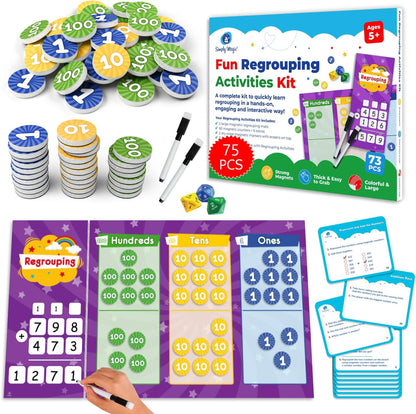 73 PCS Fun Magnetic Regrouping Activities Kit, Place Value Magnets, Magnetic Place Value Chart Mat, Place Value Manipulative 1st 2nd 3rd 4th Grade, Place Value Disks Chips, Base 10 Math - Simply Magic