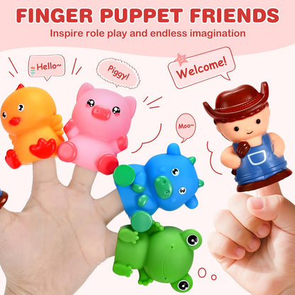 Montessori Toys for Toddlers 1 2 3 Years Old, Farm Animal Train Set with Counting Matching Sorting Activities 9 Barns, 10 Finger Puppets, 2 Stickers-Learning Toys for Baby Boys Girls, Preschool Gift