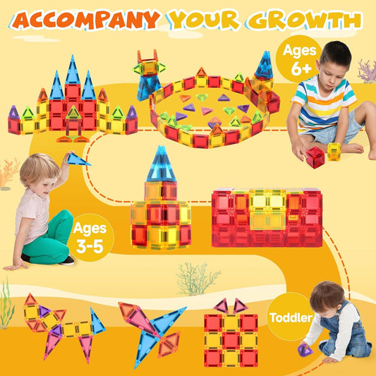 101PCS Magnetic Blocks Set Including Cars and Accessories, Princess Magnet Building Tiles Sets, Castle Magnet Blocks STEM Toys for Girls Kids Ages 3 4 5 6 7 8 9+ Year Old