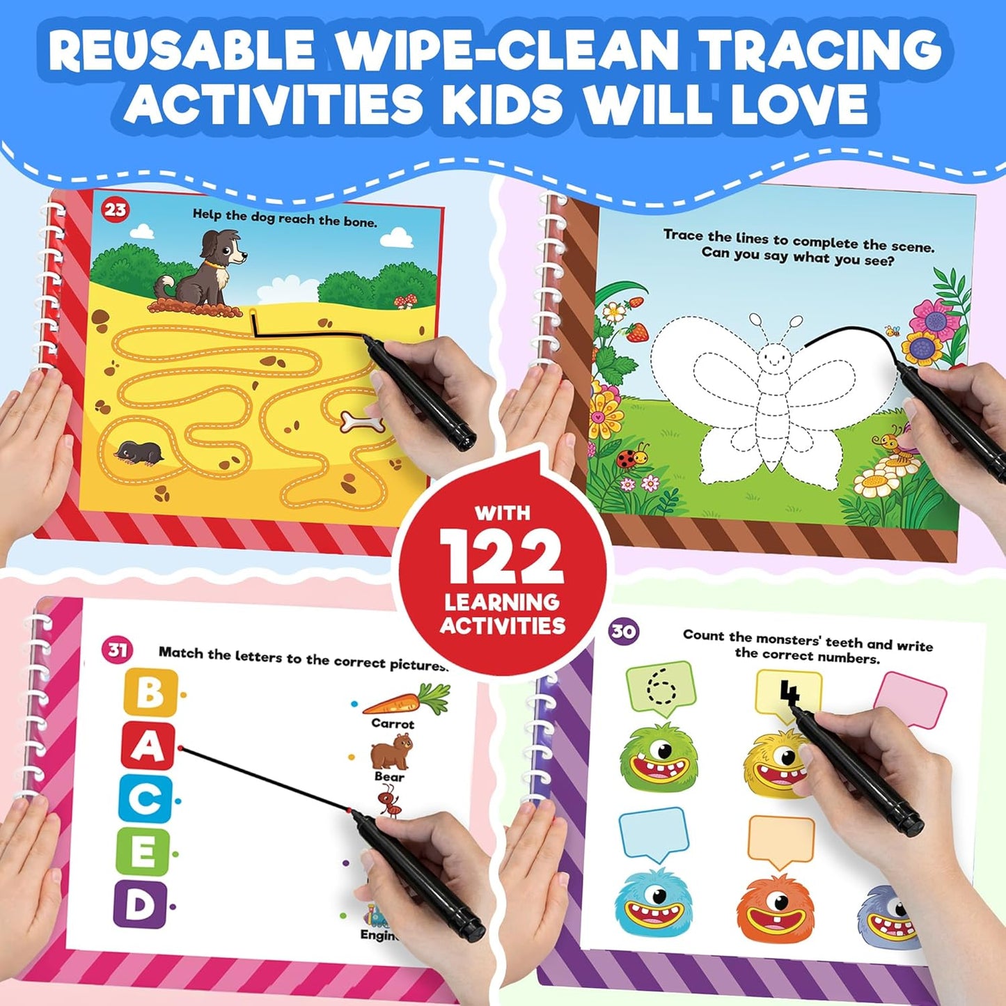 Doctor Jupiter Preschool Tracing Books for Kids Ages 3-5 | 100+ Wipe-Clean Learning Activities - Kindergarten Workbook with Lines, Shapes, Letters & Numbers | Educational Toys, Writing Practice