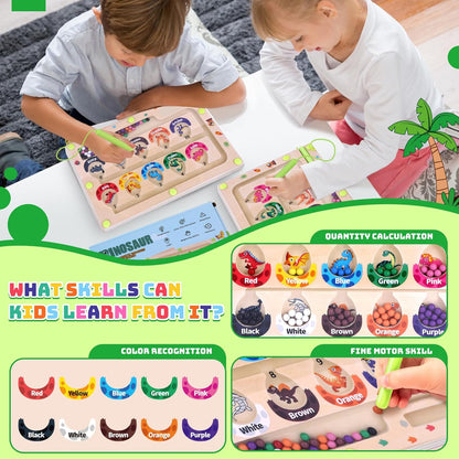 Uiseba Dinosaur Mini Magnetic Color and Number Maze Montessori Toy for Ages 3 4 5, Toddler Busy Board, Educational Preschool Learning Activities, Ideal Christmas & Birthday Gift for Boys and Kids