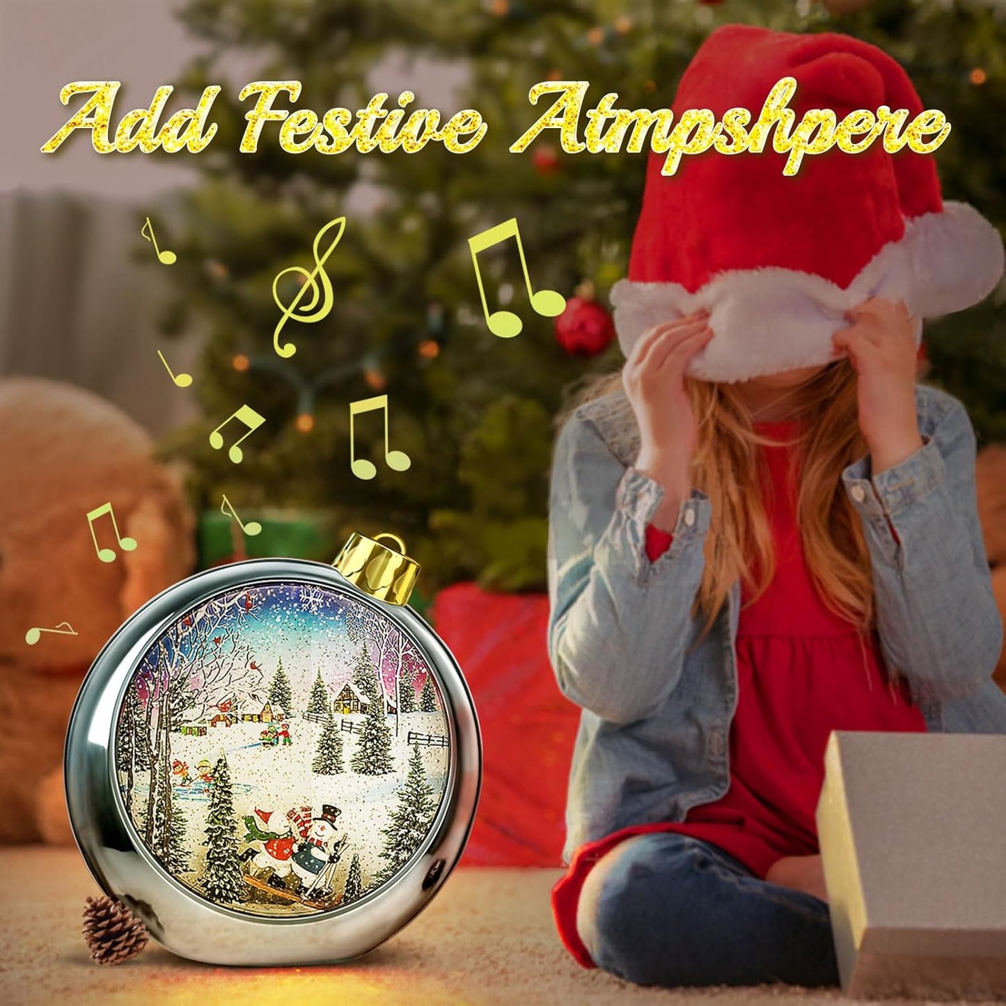 Large Christmas Santa Snow Globe Light up Lantern with 8 Songs, 8.7" Red Big Christmas Snow Globes for Kids Adults, 6H Timer & Dual Power, Snowglobes Christmas Decorations Indoor, Gifts for Women Men