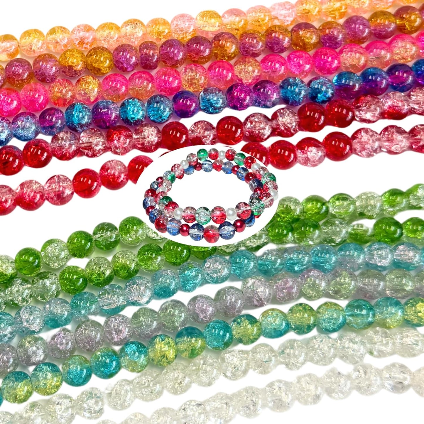 8mm Glass Beads Round Bulk for Bracelet, Glow in Dark Beads, DIY Jewelry Windchime Suncatcher Party Supplies, 300 pcs
