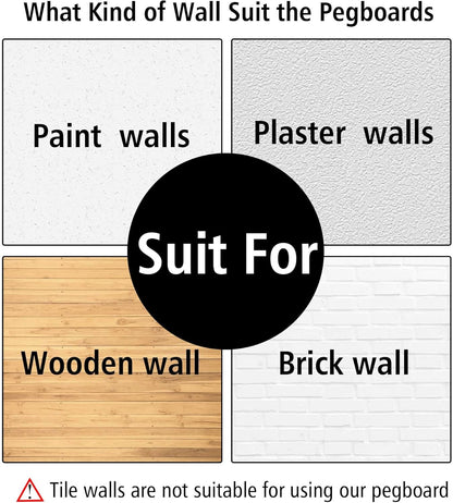 4Pcs Peg Board, Black Pegboard Wall Organizer Panels Wall Mount, ABS Pegboard for Craft Room Garage Kitchen Workshop, ABS Peg Boards Easy Installation