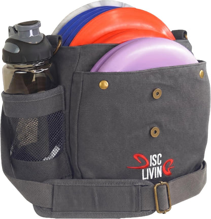 Disc Golf Bag | Frisbee Golf Bag | Easy to Carry | Lightweight Fits Up to 10 Discs | 16 oz Waxed Canvas Sturdy Design | Belt Loop | Double Button Design | Bottle Holder