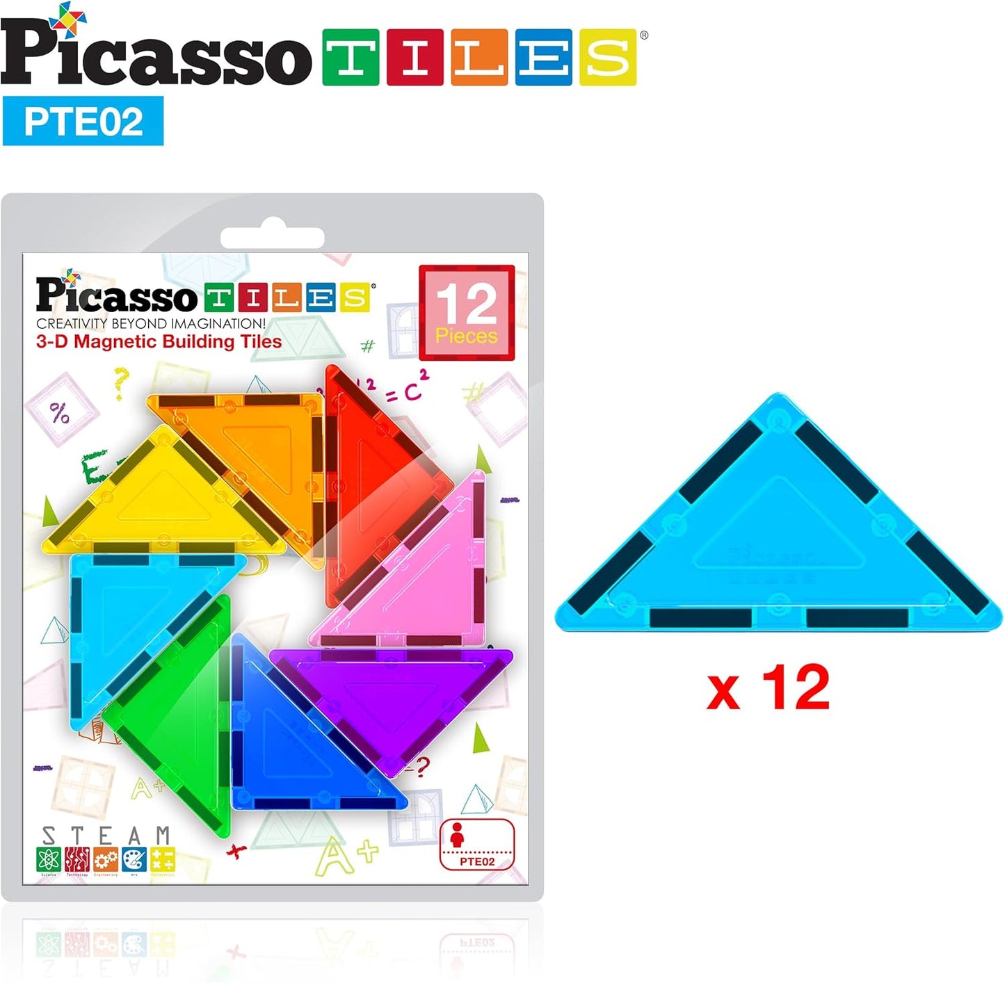 PicassoTiles 4pcs Magnetic Building Block Large Square Shape Magnet Tiles Construction Toy STEM Learning Kit Educational Playset Playboard Pretend Play Stacking Blocks Child Brain Development PTE09