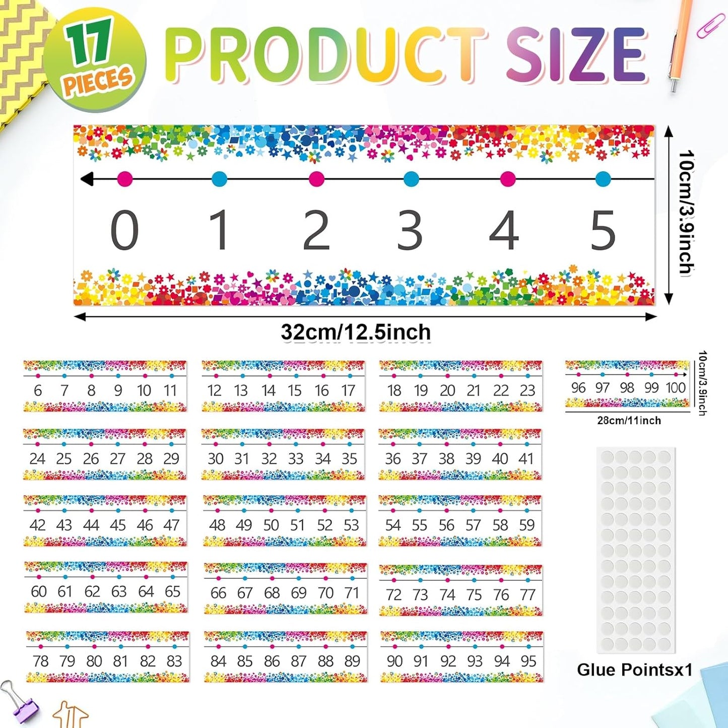 Number Line Bulletin Board Border,0-100 Number Line for Classroom Wall Decor,Math Bulletin Board Border Classroom Decoration