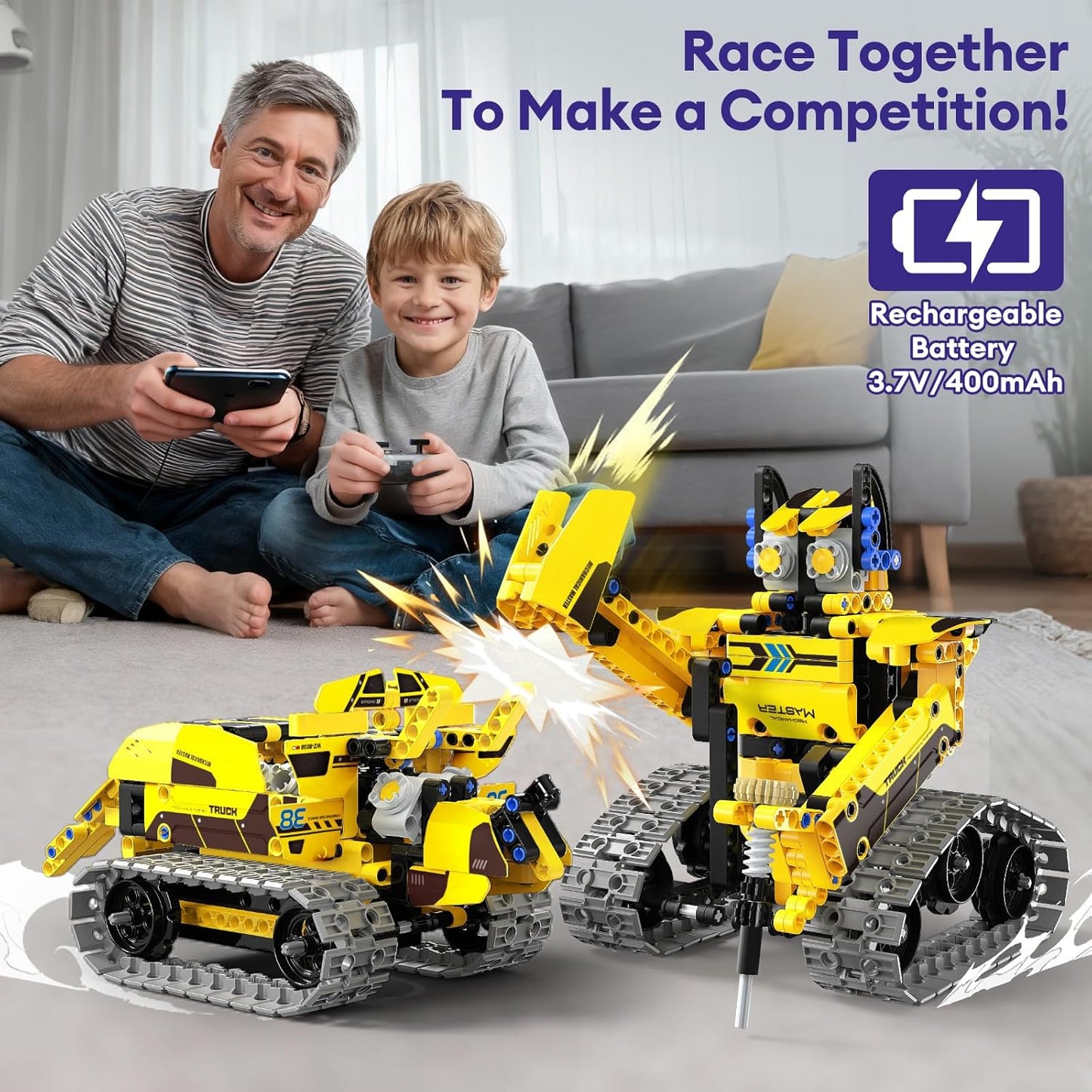 LECPOP 5 in 1 Building Toys STEM Robotics Kit, 430 PCS Blocks RC Robot Erector Sets, APP & Remote Control Excavator Science Kits for Kids Age 6 7 8 9 10 11 12-14, DIY Educational Gift for Boys & Girls