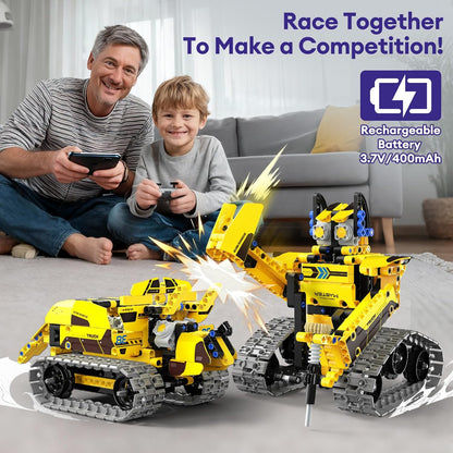 LECPOP 5 in 1 Building Toys STEM Robotics Kit, 430 PCS Blocks RC Robot Erector Sets, APP & Remote Control Excavator Science Kits for Kids Age 6 7 8 9 10 11 12-14, DIY Educational Gift for Boys & Girls