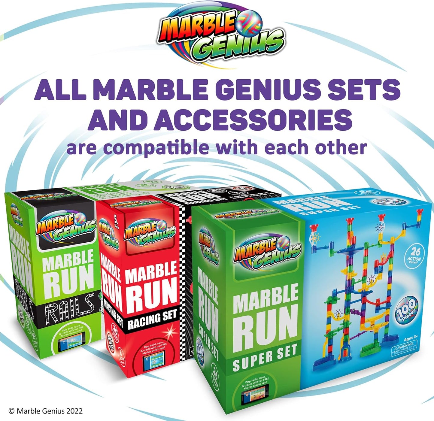 Marble Genius Marble Run Super Set, STEM Toys & Maze Construction Building - 150 Translucent Track Pieces & Glass Marble for Family, Kids Toddlers Ages 4-8 - Fun Holiday Creative Gifts