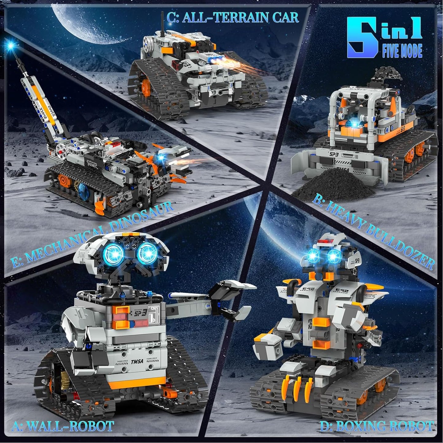 5in1 STEM Building Toys for Kids 6-14, Remote & APP Controlled Mech Robots/Heavy Tanks/Tracked Racer STEM Building Kit for Kid Science Learning, 552 Pcs DIY Erector Sets Gifts for Boys & Girls