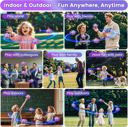 Flying Orb Ball Toy, 2026 Upgrade Hand Controlled Hover Ball with LED Lights,360° Rotating Boomerang Globe Cool Mini Drone, Ideal Birthday&Christmas Gift for Boys Girls-Blue & Purple