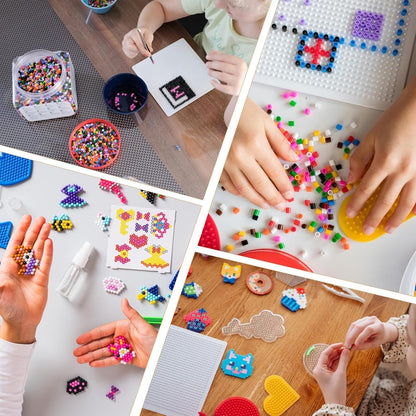 8 PCS 5mm/2.5mm Clear Fuse Beads Pegboards with 10 Sheets Ironing Paper/8 Tweezers/8 Keychain Rings, Perlerbeads Boards Pegboards for DIY Arts and Crafts Supplies Beads