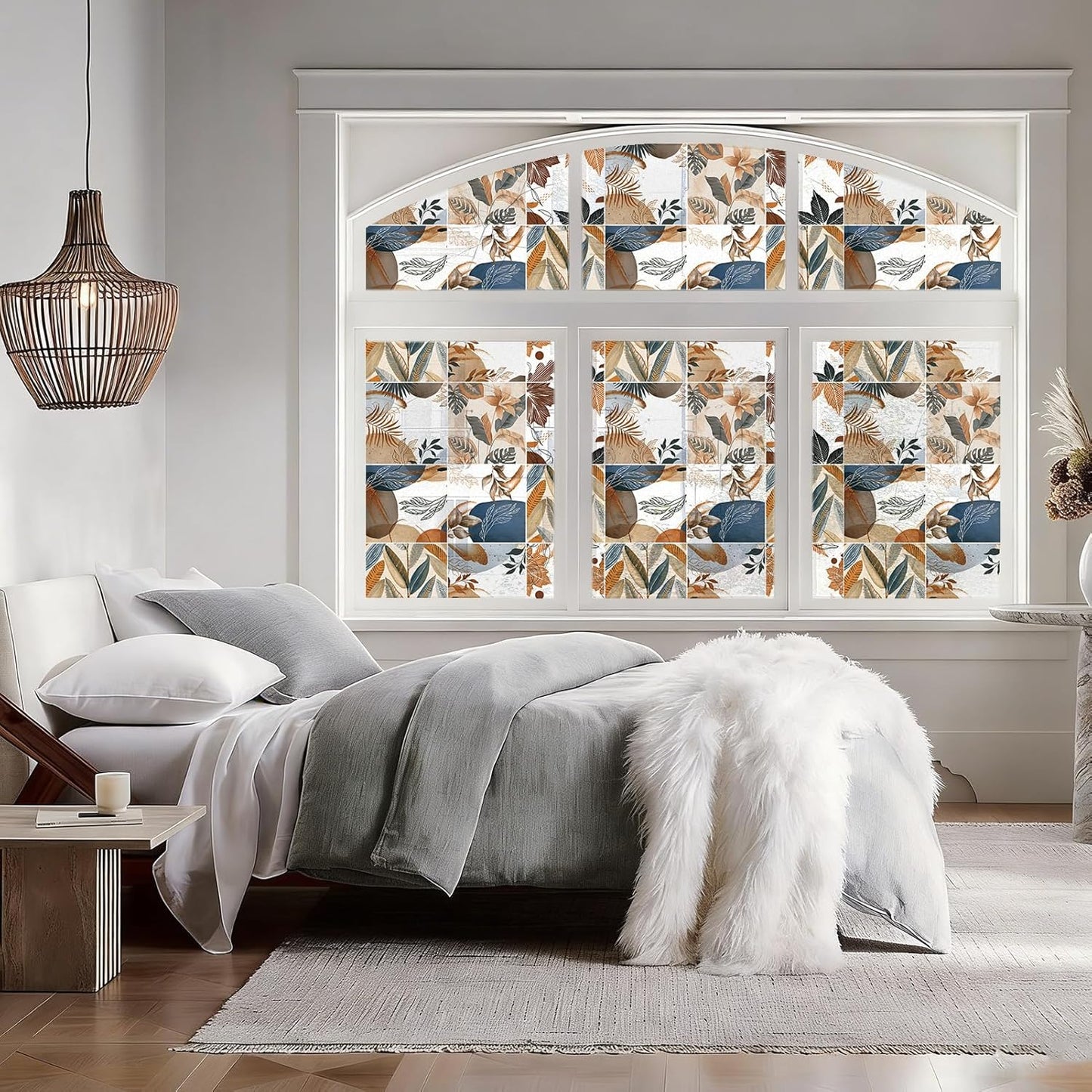 DKTIE Wooden Blinds Pattern Decorative Window Privacy Film, Sun Blocking Heat Control, Static Cling No Glue, with Installation Tools, Stained Glass Window Film (S531, 17.7" x 78.7")