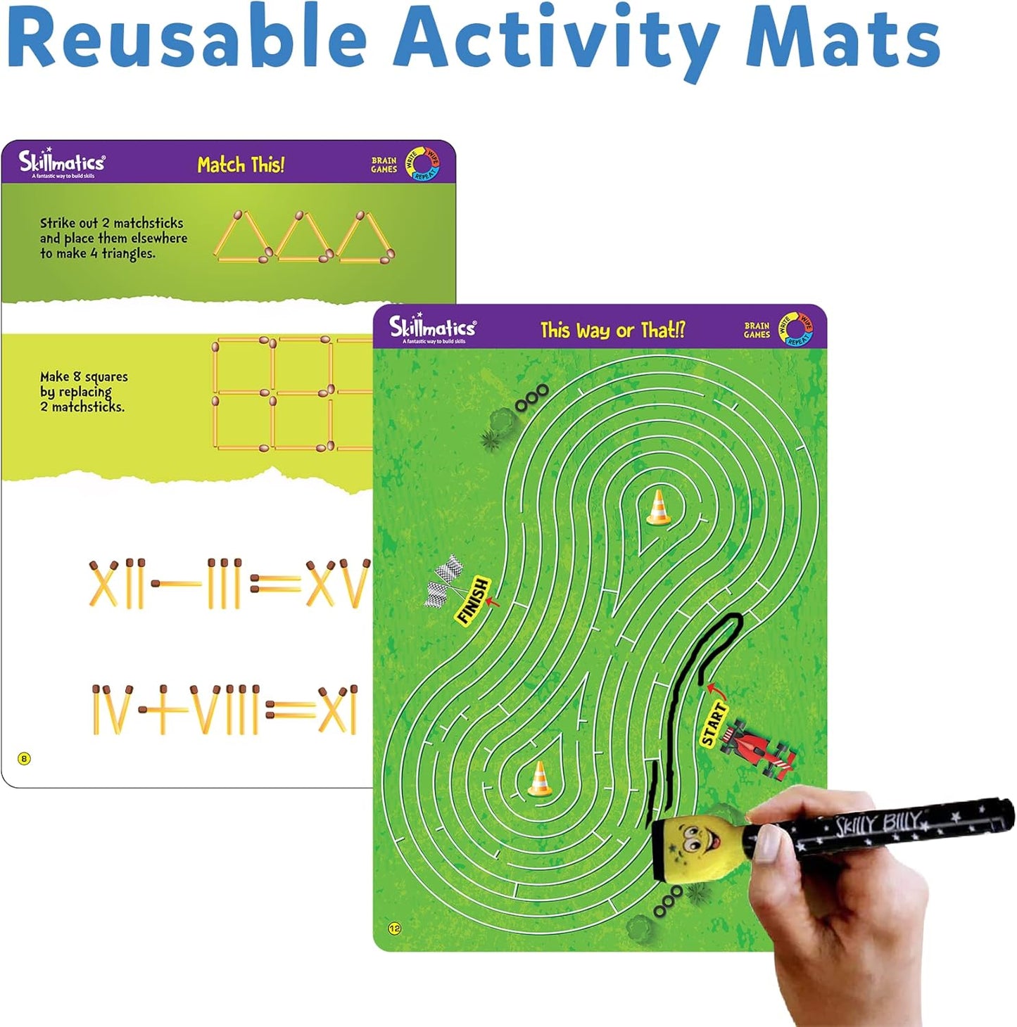 Skillmatics Educational Game - Dots & Mazes, Reusable Activity Mats with Dry Erase Marker, Gifts, Travel Toy, Ages 3 to 6