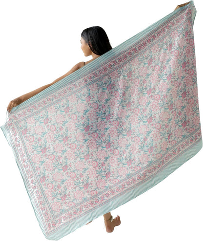 100% Cotton Sarong Cover Up for Women Indian Block Print Beach Wrap Skirt Long Boho Swimsuit Bikini Pareo (73” x 43”)