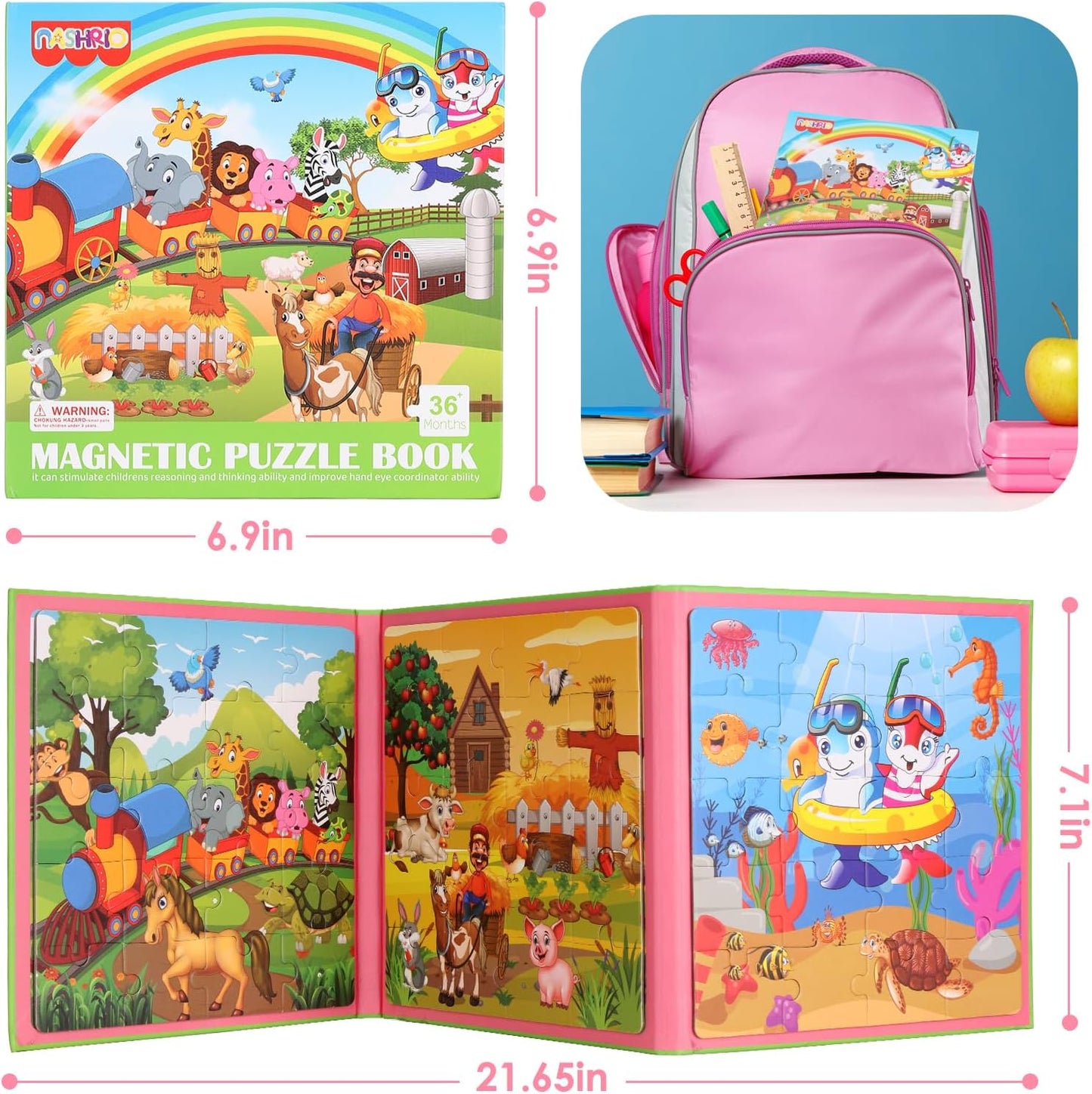 Magnetic Puzzles for Kids Ages 4-6, 20-Piece Toddler Travel Toys Unicorn Princess Puzzles Ages 3-5, Educational Learning Magnets, Ideal Road Trip Activities Toys for 3 4 5 6 Boys and Girls