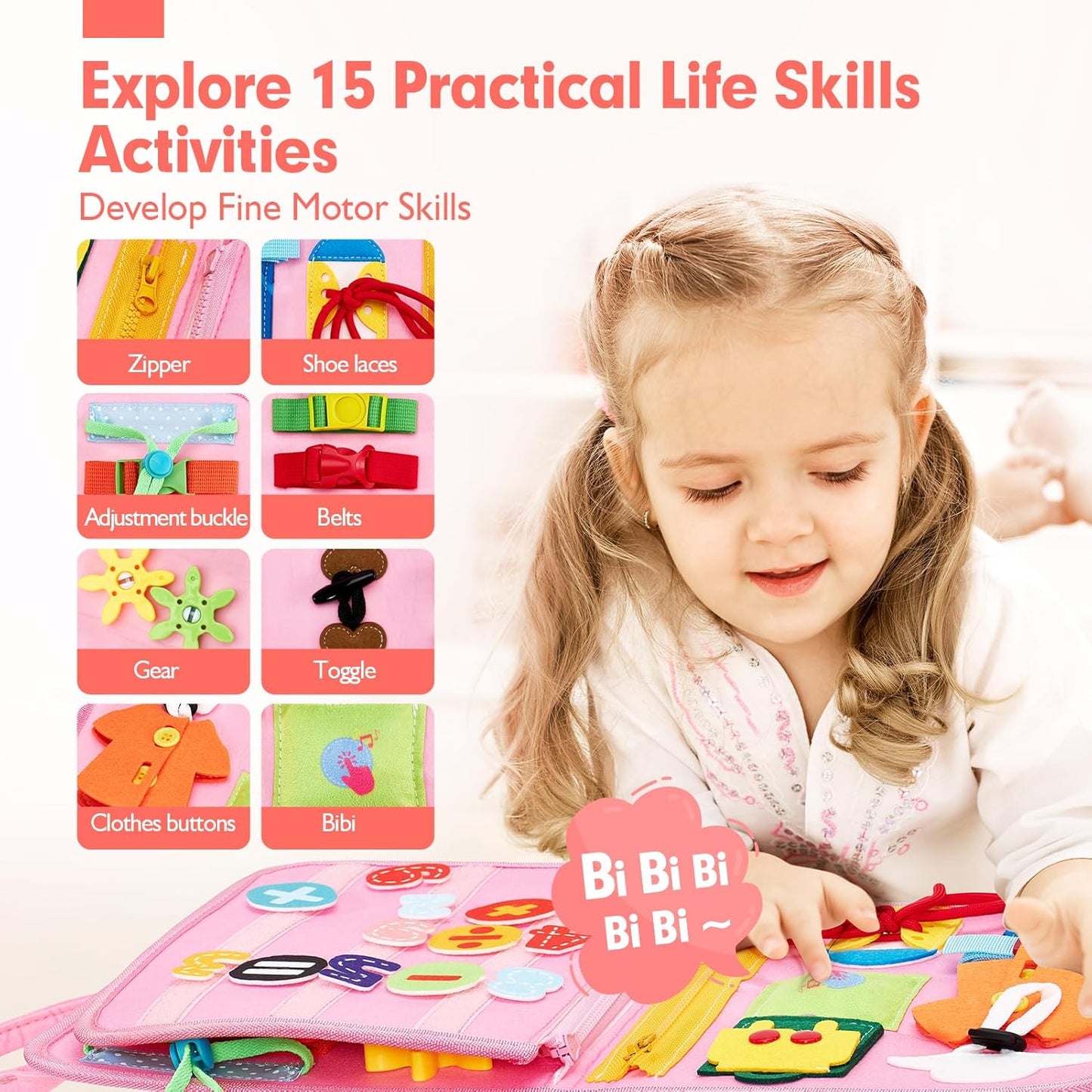 hahaland Busy Board for Toddlers - Montessori Toys Preschool Learning Activities with Life Skills, Alphabet, Number, Shape, Color, Animal, Weather - Toddler Boy Learning Educational Toys, Travel Toys