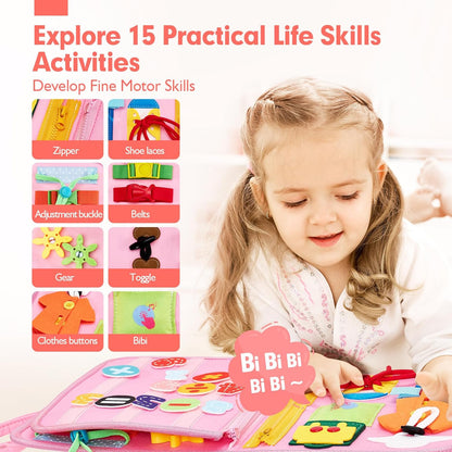 hahaland Busy Board for Toddlers - Montessori Toys Preschool Learning Activities with Life Skills, Alphabet, Number, Shape, Color, Animal, Weather - Toddler Boy Learning Educational Toys, Travel Toys